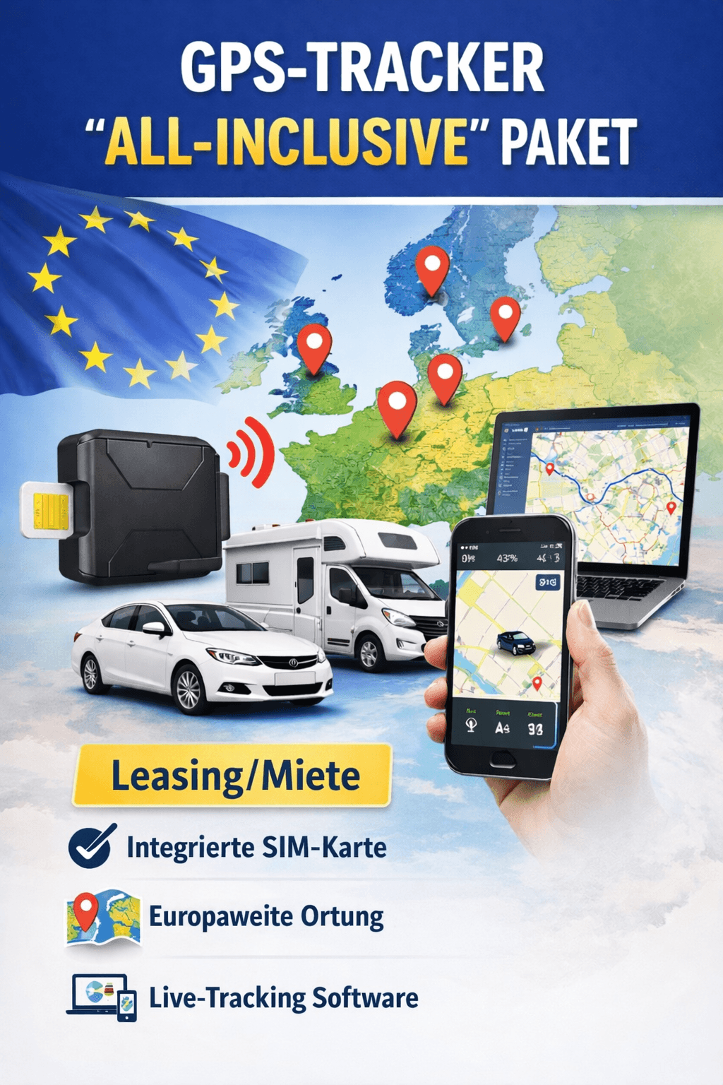 GPS-Tracker "All-inclusive" Paket, Fahrzeugortung ohne Anschaffungskosten