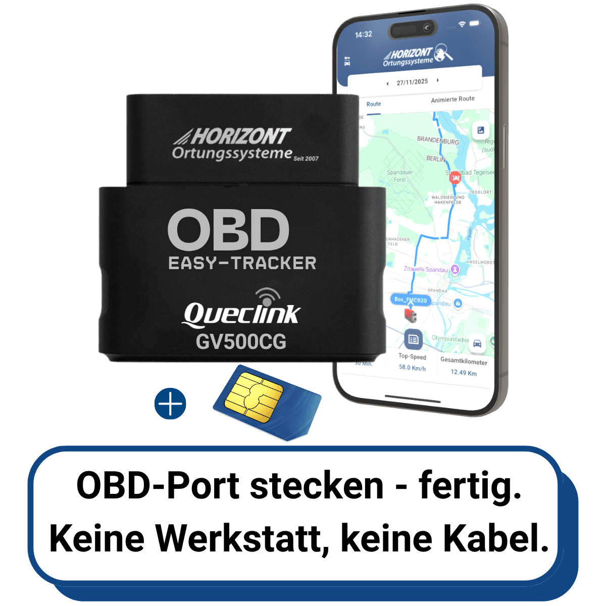 GPS Tracker OBD Model – 4G LTE Plug & Play für PKW & Transporter | Queclink GV500CG