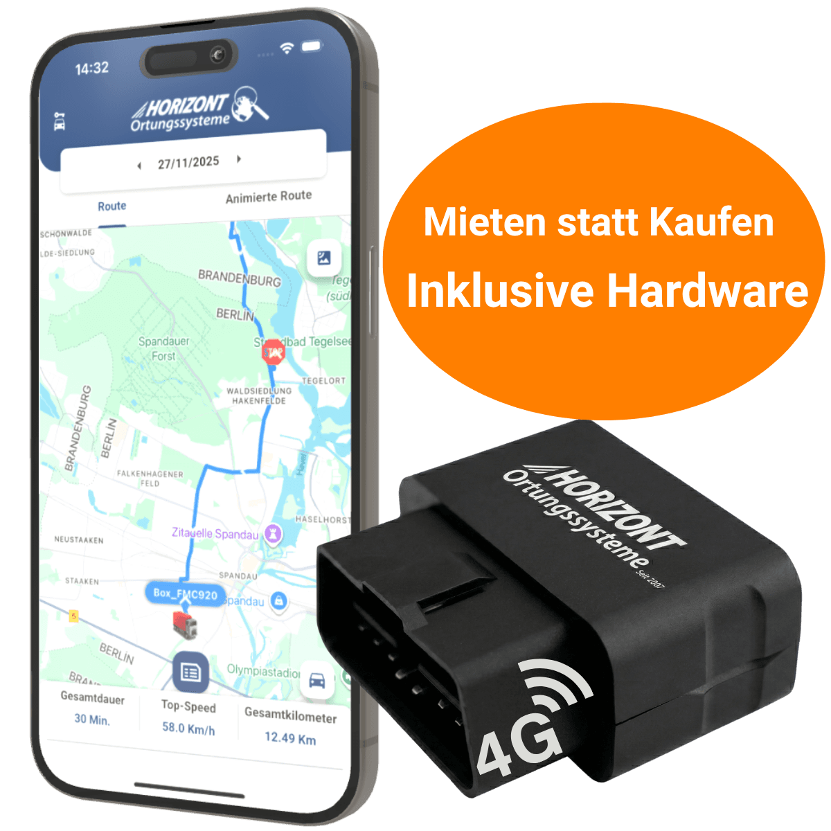 GPS Tracker OBD Miete – 4G LTE Plug & Play zur Miete | Queclink GV500CG - GPS Tracker für Fahrzeuge